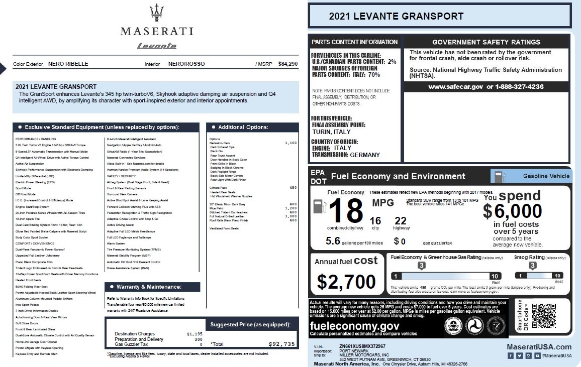 New 2021 Maserati Levante Q4 GranSport