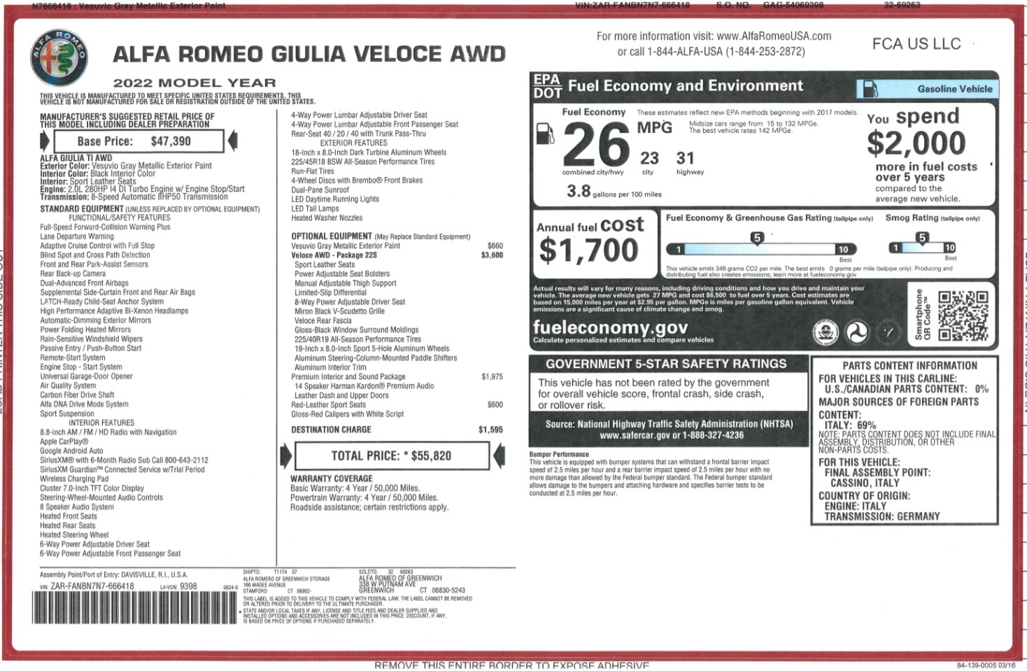 New 2022 Alfa Romeo Giulia Veloce