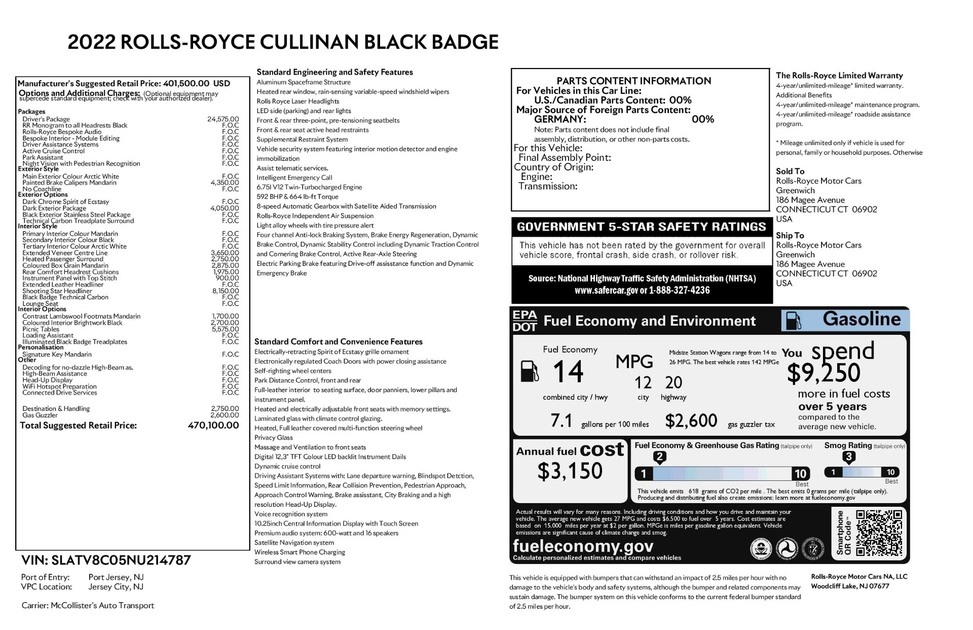 New 2022 Rolls Royce Cullinan Black Badge