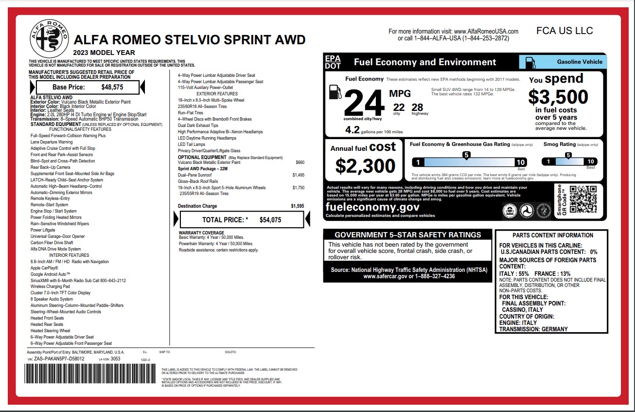New 2023 Alfa Romeo Stelvio Sprint