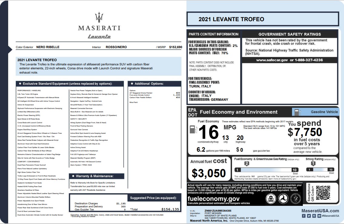 Used 2021 Maserati Levante Trofeo