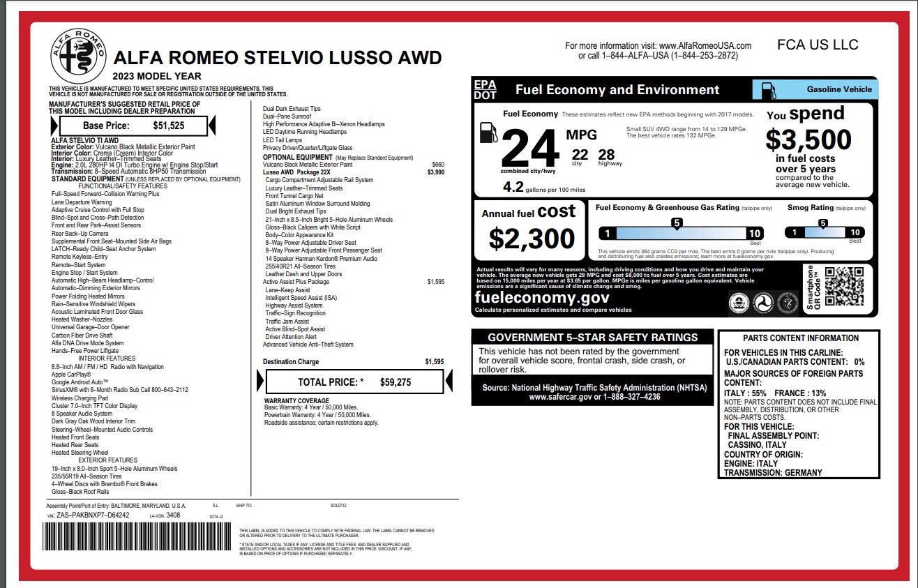 New 2023 Alfa Romeo Stelvio Ti Lusso