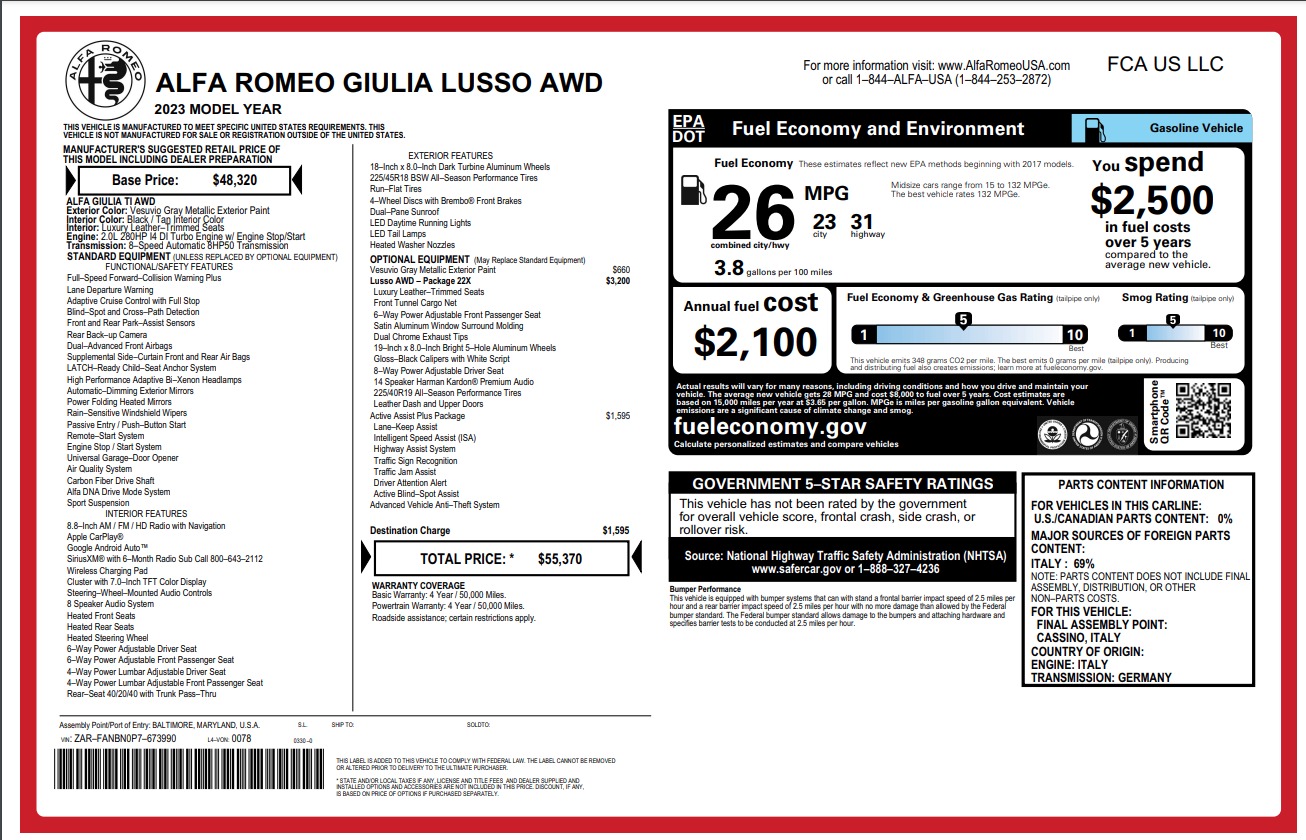 New 2023 Alfa Romeo Giulia Ti Lusso