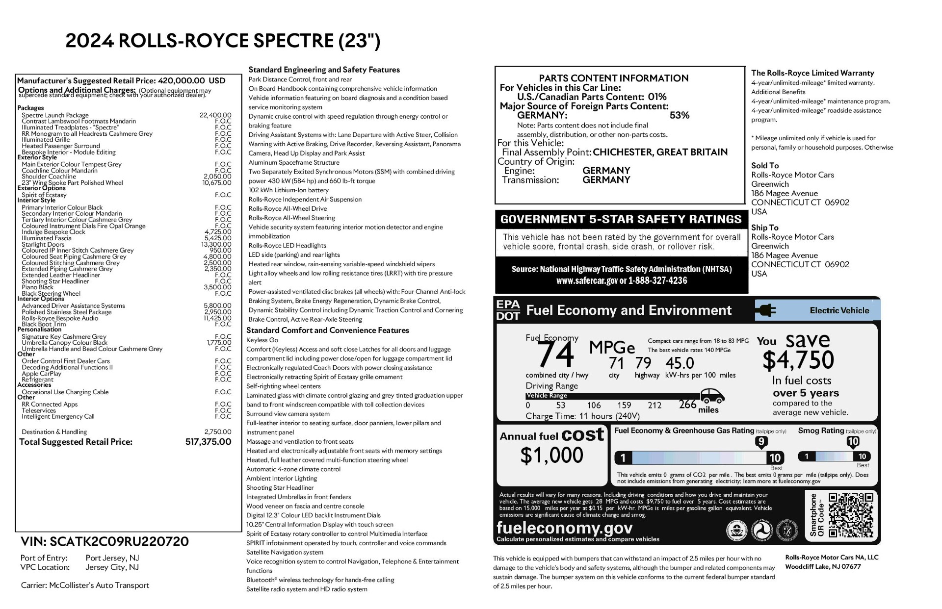 New 2024 Rolls Royce Spectre